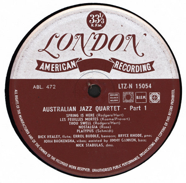 The Australian Jazz Quartet : The Australian Jazz Quartet (LP, Album, Mono)
