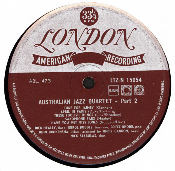 The Australian Jazz Quartet : The Australian Jazz Quartet (LP, Album, Mono)