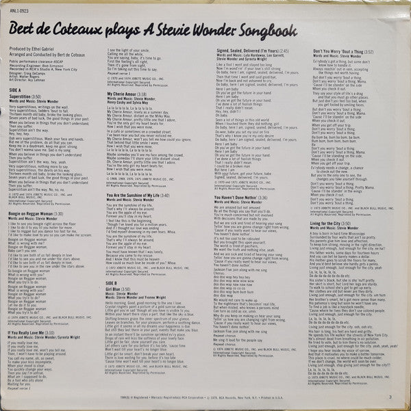 Bert De Coteaux* : A Stevie Wonder Songbook (LP, Album)