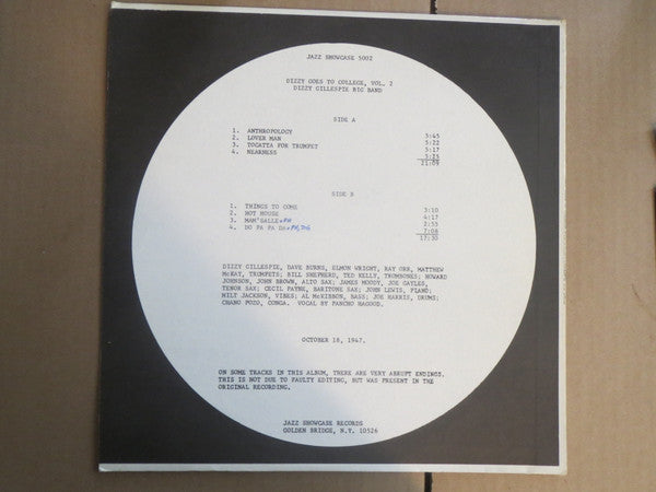 Dizzy Gillespie Big Band : Dizzy Goes To College, Vol. 2 (LP)