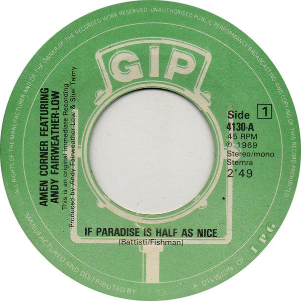 Amen Corner : If Paradise Is Half As Nice / Hello Suzie (7", Single, RE)