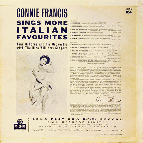 Connie Francis : More Italian Favorites (LP, Album, Mono)