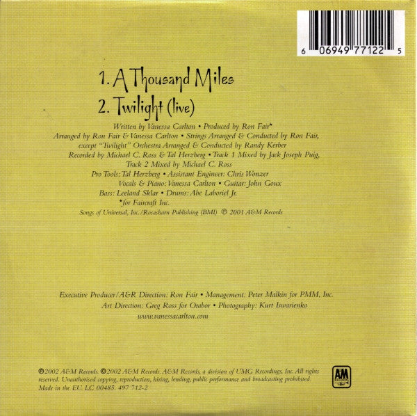 Vanessa Carlton : A Thousand Miles (CD, Single, Car)