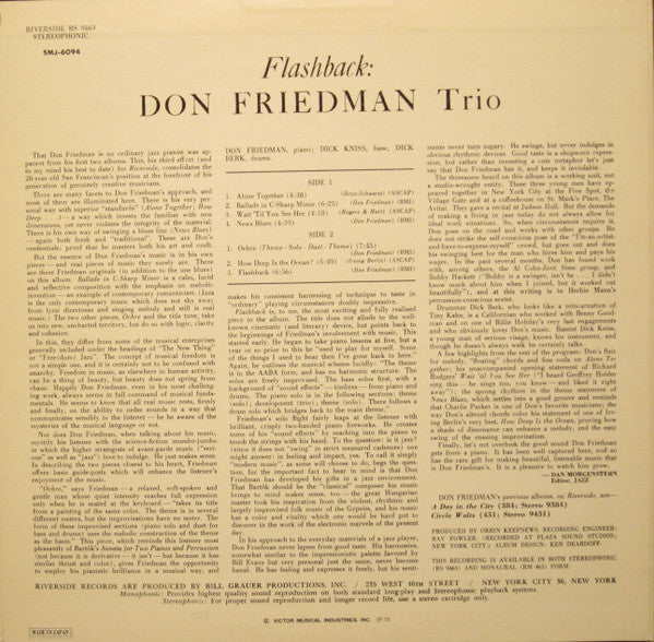 Don Friedman Trio : Flashback (LP, Album, RE)