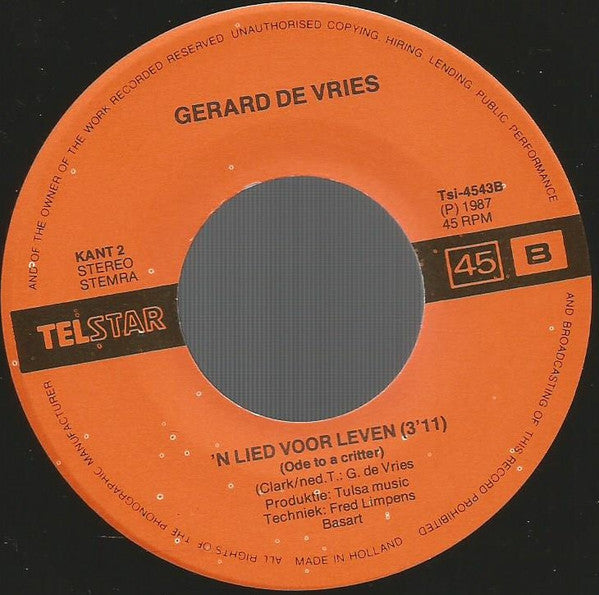 Gerard de Vries & Ruud Hermans : 'n Prachtige Dag, A Beautiful Day (7", Single)