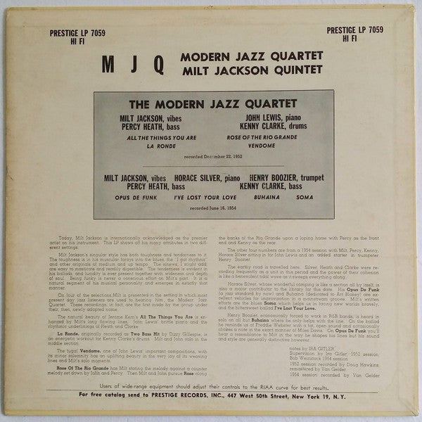 The Modern Jazz Quartet / Milt Jackson Quintet : M J Q (LP, Comp, Mono, RM, Dee)