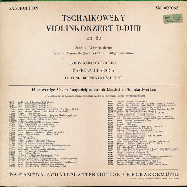 Pyotr Ilyich Tchaikovsky, Boris Nabakov , Violine -  Capella Classica - Leitung: Bernhard Usedruuf : Violinkonzert D-Dur Op. 35 (LP)