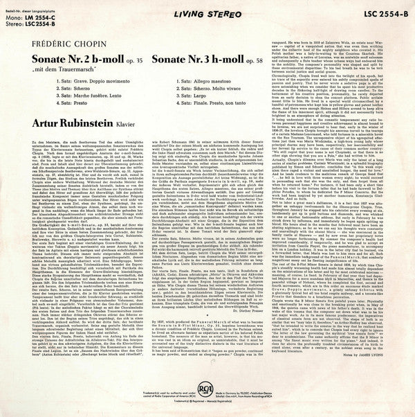 Arthur Rubinstein, Frédéric Chopin : Sonate Nr. 2 B-Moll Op. 35 "Mit Dem Trauermarsch" "Funeral March" / Sonate Nr. 3 H-Moll Op. 58 (LP, Album)