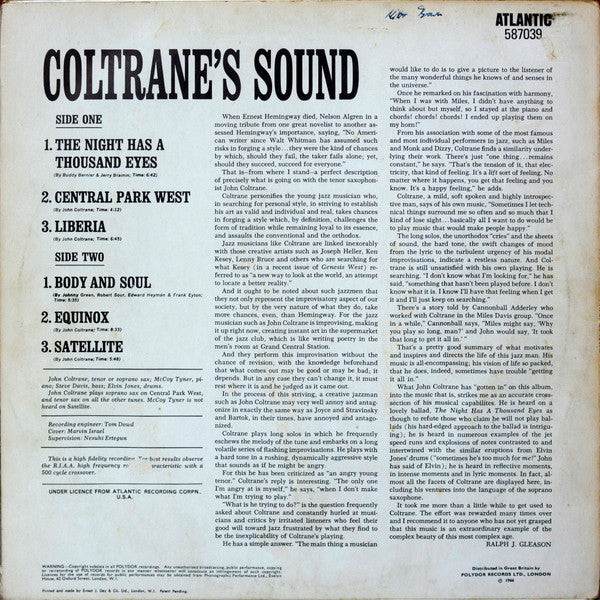 John Coltrane : Coltrane's Sound  (LP, Album, Mono)