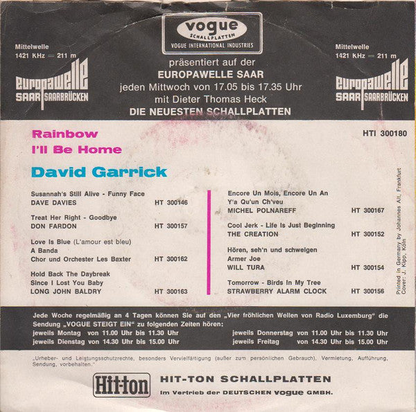 David Garrick : Rainbow (7", Single)