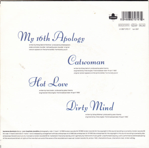 Shakespear's Sister : My 16th Apology (7", EP)