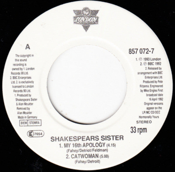 Shakespear's Sister : My 16th Apology (7", EP)
