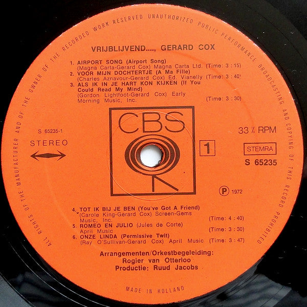 Gerard Cox : Vrijblijvend..., Gerard Cox (LP, Gat)
