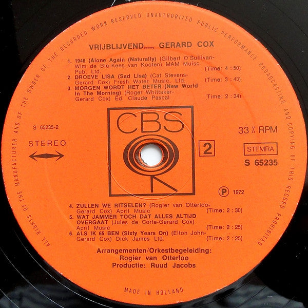 Gerard Cox : Vrijblijvend..., Gerard Cox (LP, Gat)