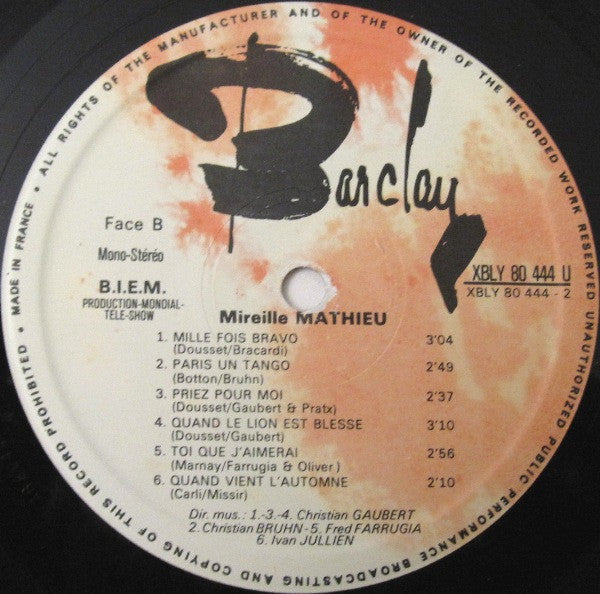 Mireille Mathieu : Bonjour Mireille (LP, Album)