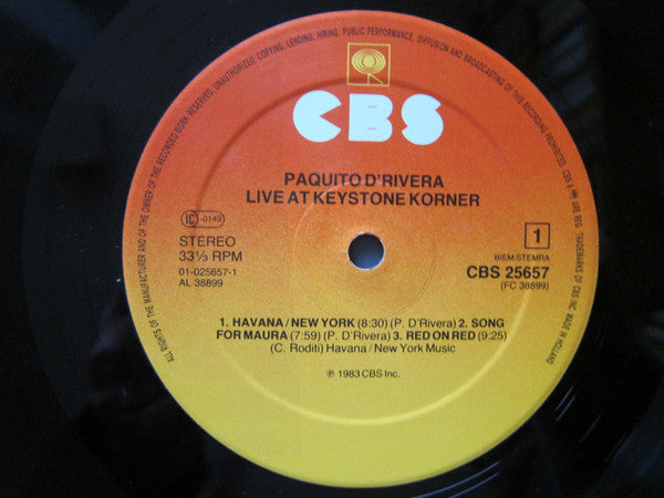 Paquito D'Rivera : Live At Keystone Korner (LP, Album)