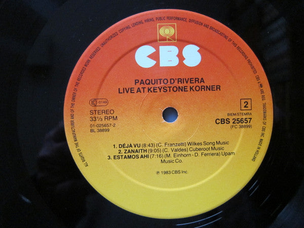 Paquito D'Rivera : Live At Keystone Korner (LP, Album)