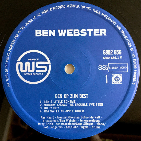 Ben Webster : Ben Op Zijn Best (LP, Album)