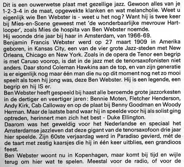 Ben Webster : Ben Op Zijn Best (LP, Album)