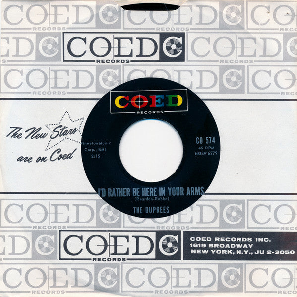 The Duprees : I'd Rather Be Here In Your Arms (7", Single)