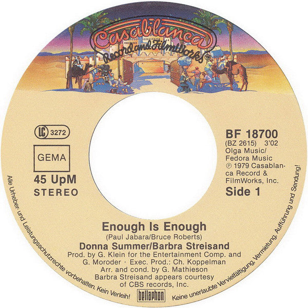 Donna Summer / Barbra Streisand : Enough Is Enough (7", Single)