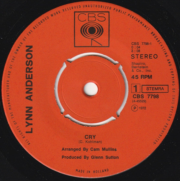Lynn Anderson : Cry (7", Single)