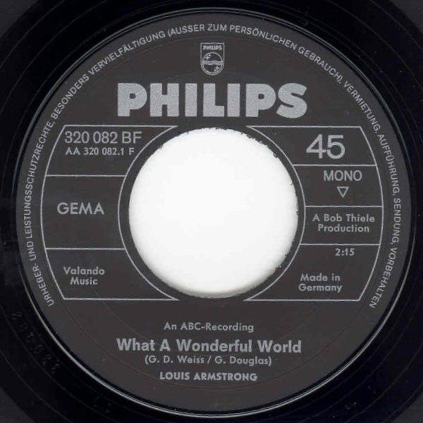 Louis Armstrong : What A Wonderful World / Cabaret (7", Single, Mono)