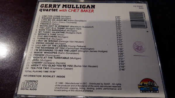 Gerry Mulligan Quartet With Chet Baker : Gerry Mulligan Quartet With Chet Baker (CD, Comp)