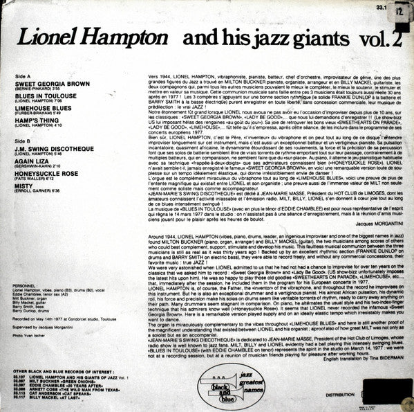 Lionel Hampton And His Jazz Giants* : Lionel Hampton And His Jazz Giants Vol. 2 (LP, Album)
