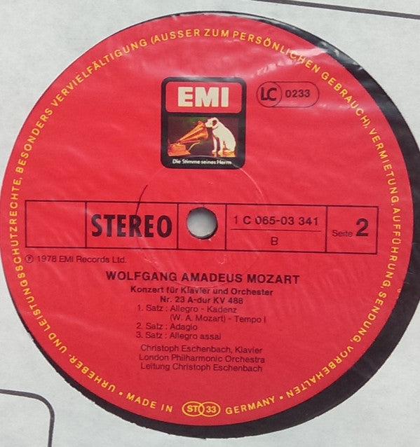 Wolfgang Amadeus Mozart, Christoph Eschenbach, London Philharmonic Orchestra : Mozart Klavierkonzerte  Nr. 21 C-dur Kv 467 /  Nr. 23 A-dur Kv 488 (LP)