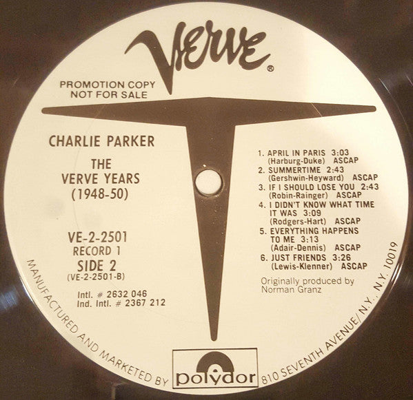 Charlie Parker : The Verve Years (1948-50) (2xLP, Comp, Promo)