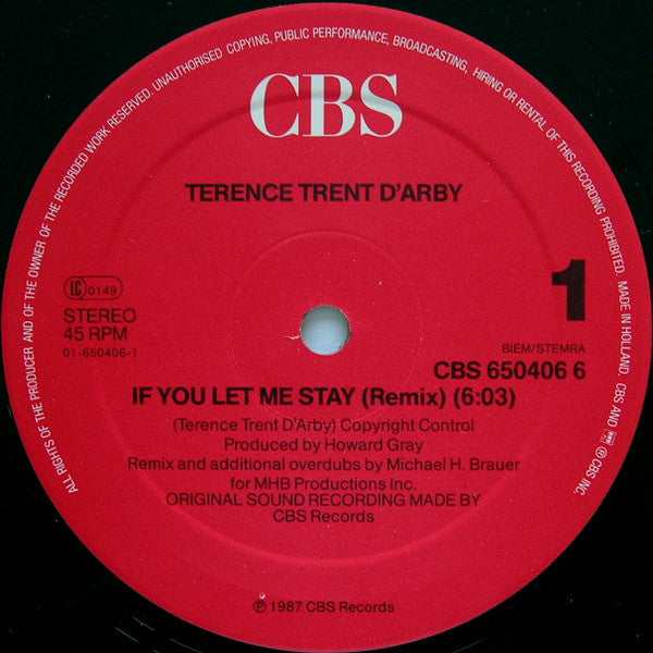 Terence Trent D'Arby : If You Let Me Stay (Remix) (12", Maxi)