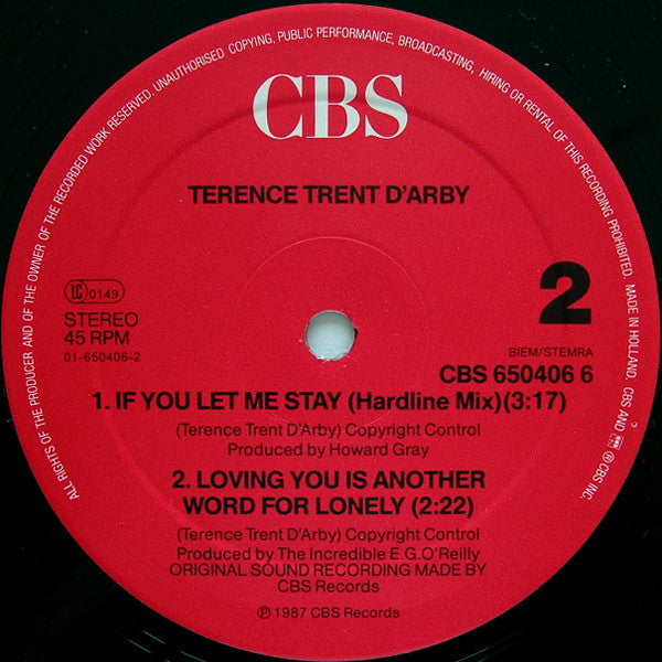 Terence Trent D'Arby : If You Let Me Stay (Remix) (12", Maxi)