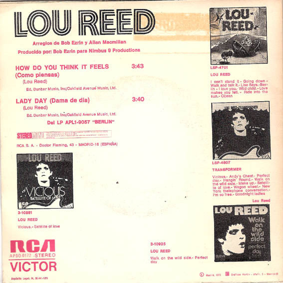 Lou Reed : How Do You Think It Feels = Como Piensas (7", Single)