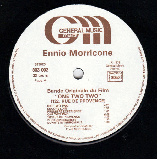Ennio Morricone : One Two Two (122, Rue De Provence) (Bande Originale Du Film) (LP, Album, Gat)