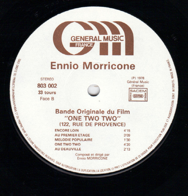 Ennio Morricone : One Two Two (122, Rue De Provence) (Bande Originale Du Film) (LP, Album, Gat)
