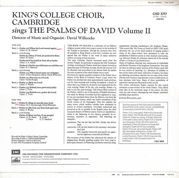 The King's College Choir Of Cambridge, David Willcocks : The Psalms Of David Volume II (LP)