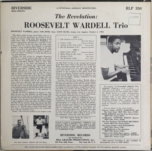 Roosevelt Wardell Trio : The Revelation (LP, Album, Mono)