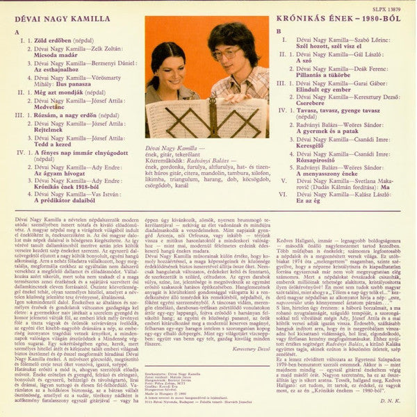 Dévai Nagy Kamilla : Krónikás Ének - 1980-ból (LP, Album)