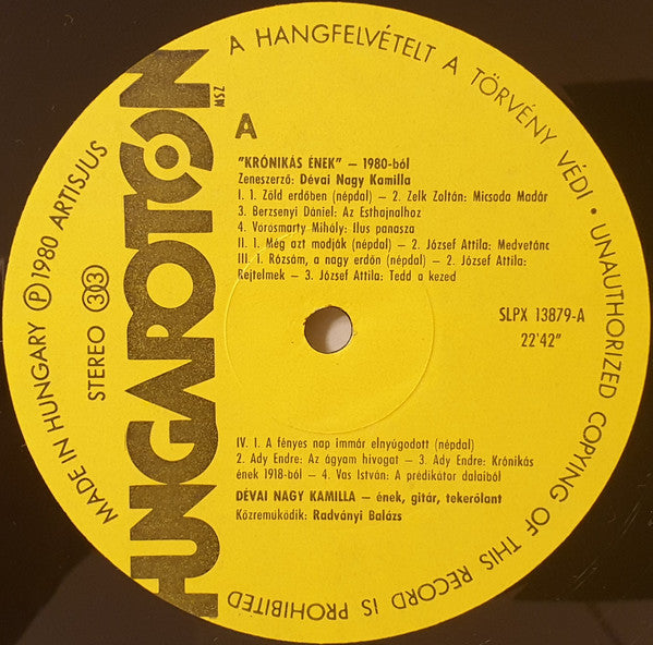 Dévai Nagy Kamilla : Krónikás Ének - 1980-ból (LP, Album)