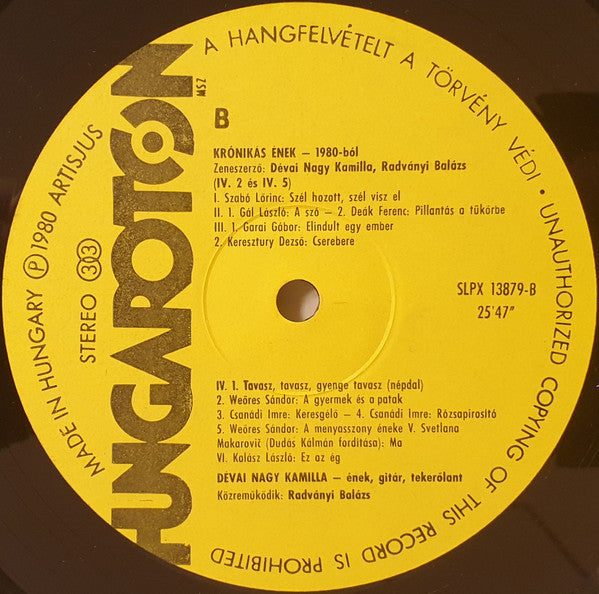 Dévai Nagy Kamilla : Krónikás Ének - 1980-ból (LP, Album)