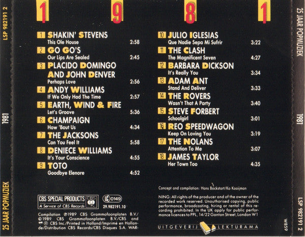 Various : 25 Jaar Popmuziek - 1981 (CD, Comp, +Bo)