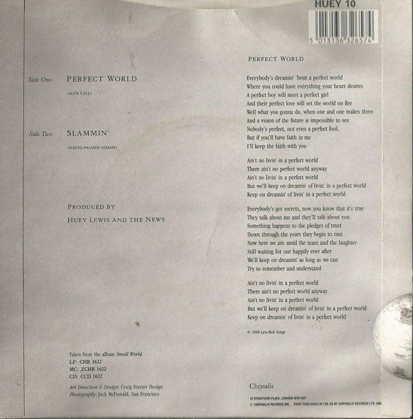 Huey Lewis & The News : Perfect World (7", Single)
