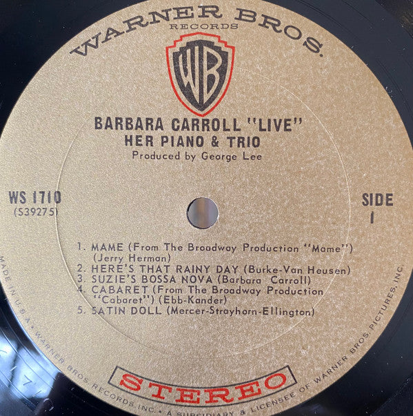 Barbara Carroll : Live!  Her Piano And Trio (LP, Album)
