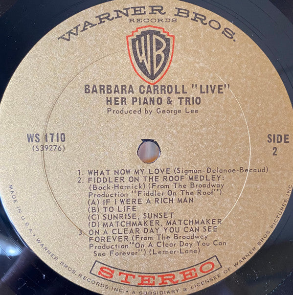 Barbara Carroll : Live!  Her Piano And Trio (LP, Album)