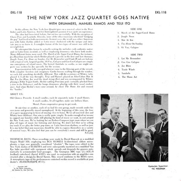 New York Jazz Quartet* : New York Jazz Quartet Goes Native (LP, Album, Mono)