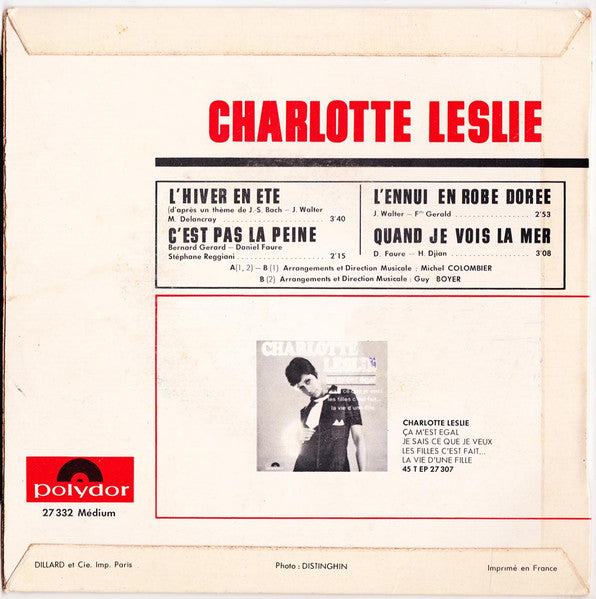 Charlotte Leslie : L'Ennui En Robe Dorée / L'Hiver En Été (7", EP)