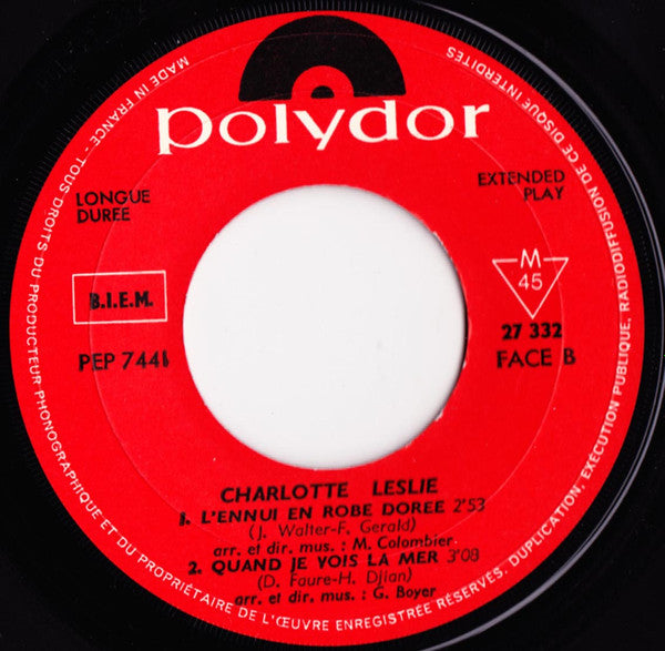 Charlotte Leslie : L'Ennui En Robe Dorée / L'Hiver En Été (7", EP)