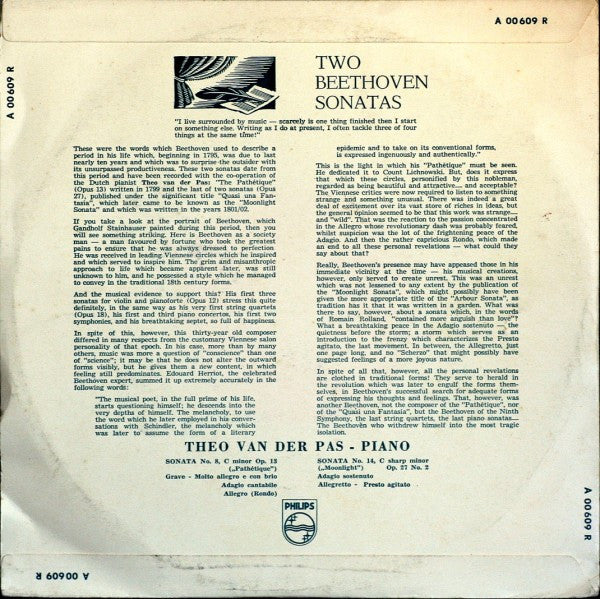 Ludwig van Beethoven, Theo Van Der Pas : Sonata Pathétique No. 8 / Moonlight Sonata No. 14 (10", Album)