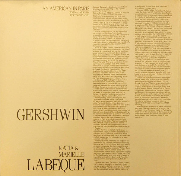 George Gershwin - Katia Et Marielle Labèque : An American In Paris (Original Version For Two Pianos) - Fantasy On Porgy And Bess (LP, Gat)